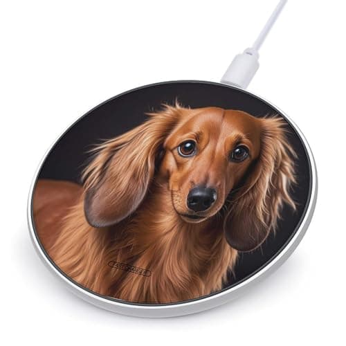Long Haired Dachshund Wireless Charger with Aluminum Alloy Frame Qi Certified Fast Wireless Charging Pad 10W Charging Station Portable Phone Charger for All Wireless Charging Phone