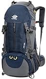 Esup 50L Camping Hiking Backpack Men with rain cover 45l+5l Lightweight Backpacking Backpack Travel Backpack (Blue)
