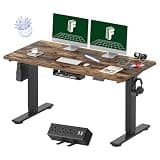 FLEXISPOT EN2 Whole-Piece Standing Desk with Clamp Power Strip, 55 x 28 Electric Stand Up Height Adjustable Desk with Cable Management (Black Frame + 55" Rustic Brown Desktop, 2 Packages)