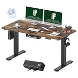 FLEXISPOT EN2 Whole-Piece Standing Desk with Clamp Power Strip, 55 x 28 Electric Stand Up Height Adjustable Desk with Cable Management (Black Frame + 55" Rustic Brown Desktop, 2 Packages)