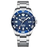 NESUN Ms9218 - Japan Automatic Diving Watch for Men - 43mm Stainless Steel Case - Rotating Ceramic Bezel - Frosted Dial with Day, Date Calendar, for Daily Wear, Gifting, and Outdoor Activities(Blue)