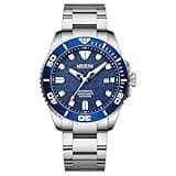 NESUN Ms9218 - Japan Automatic Diving Watch for Men - 43mm Stainless Steel Case - Rotating Ceramic Bezel - Frosted Dial with Day, Date Calendar, for Daily Wear, Gifting, and Outdoor Activities(Blue)