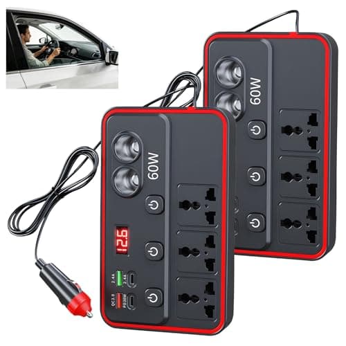 Multifunctional Car Charger with AC Outlets & USB, Car Power Inverter, Power Inverters for Vehicles, DC 110V-220V, Dual USB Charging Ports, Dual AC Adapter for Laptops Air Compressor (2 PCS)