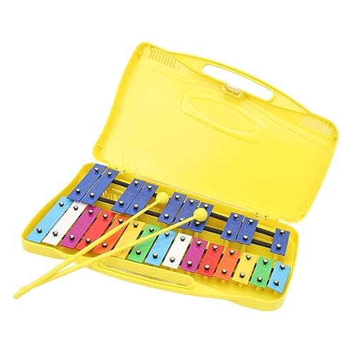 Qudinip 25 Note Aluminum Xylophone, Professional Musical Instrument with Colorful Keys and Tuned Bars, for Toddlers and Kids, in Portable Yellow Storage Box