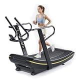 6 Levels Curved Manual Treadmill with LCD Monitor, 440lbs Manual Treadmill with Custom Time, Distance, Pace, Non Electric Treadmill with Transport Wheels, Belt for Home & Gym Cardio Anaerobic Training