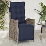 KHNLGFR Adjustable Backrest Footrest Reclining Patio Chair with Gray Poly Rattan, Outdoor Recliner with Footrest and Thick Padded Cushion, Powder-Coated Steel Frame