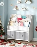 CHOEZON Kids Bookshelf and Toy Storage, 4 Tier Large Capacity Kids Book Rack, Sling Kid Bookcase, for Kids Room, Nursery, Playroom, White and Gray MCW06WT