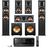 Klipsch Reference 5.2 Home Theater System, Bundle 2X R-625FA Floorstanding 2X R-12SW Subwoofer, R-52C Center, R-41M Bookshelf Speakers, and Yamaha RX-A2AB 7.2-Channel AV Receiver
