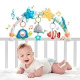 Jollybaby Musical Bassinet Stroller Crib Mobile Toy for Baby 0-6-12 Months, Infant Clip On Arch Hanging Toy with Music Box for Bjorn Bouncer, Portable Mobile Attachment Toy for Newborn Gift - Starfish