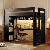 KMOOTA Twin Size Loft Bed with L-Shaped Desk and Storage Drawers, Ladder (Black)
