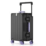 ROPLUS Aluminium Frame Carry on Luggage with Smooth Jelly Wheels, Hardside Zipperless Rolling Suitcase with TSA Lock (BlackPurple, 21-Inch)