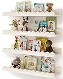 Shario Nursery Book Shelves, 4-Pack White Floating Shelves for Wall Kids, Scalloped Shelves, Wall Book Shelves for Bedroom Kids, Toddler Room, Baby Room, Nursery Decor