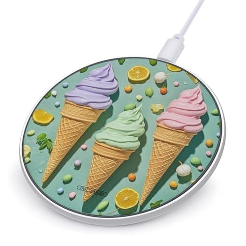 Many Colored Ice Cream Wireless Charger Portable Fast Charging Pad Lightweight Wireless Charging Station for Phone Slim Charge Mat for Travel Home Office Desk
