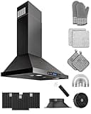 FlyPine 36 inch Stainless Steel Wall Mount Range Hood - 900 CFM, Ultra-Quiet 4-Speed Vent, Touch/Remote Control LCD, LED Lights, Ducted/Ductless Convertible