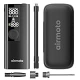 Airmoto and Carrying Case Bundle Deal - Tire Inflator Portable Air Compressor with Hard Case - Air Pump for Car Tires, Motorcycle, Bicycle - Cordless Tire Pump with Tire Pressure Gauge
