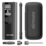 Airmoto and Carrying Case Bundle Deal - Tire Inflator Portable Air Compressor with Hard Case - Air Pump for Car Tires, Motorcycle, Bicycle - Cordless Tire Pump with Tire Pressure Gauge