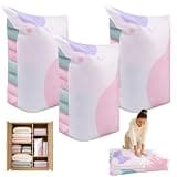 No Pump Vacuum Storage Bags, 3D Compression Bags for Storage, Pump-Free Press & Seal Space Saving Clothes Organizer Bags, Reusable Airtight Travel Storage Bags (3 Pcs,19.7 * 27.6 * 11.8in)
