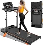 12% Incline Walking Pad with Desk Worksation, 3.5HP 8.0MPH Foldable Walking Pad Treadmill with Adjustable Handle Bar, 350LBS Weight Capacity Compact Treadmills for Home, Small Space