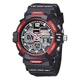 PASNEW Waterproof Watch,Multi Function for 11 Years Old or Above,Black Red