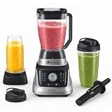Koblenz Bob Countertop Blender, 1400W Stainless Steel, Reversible Blade, 6 Smart Programs, Variable Speed & Pulse, 68 oz Jar, 2 Personal Blender To-Go Cups, Ultra-Quiet, Black/Silver, BPKM-9611