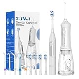 H2ofloss Sonic Electric Toothbrush and Water Flosser Combo, Rechargeable 2000mAh Toothbrush and 2500mAh Oral Irrigator with 300ml Tank, 4 Brush Heads, 5 Nozzles, 2 in 1 for Home and Travel (White)