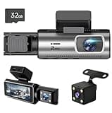 Dash Cam Front and Rear with 32GB Card, Dash Camera for Cars 1080P Front and 720P Rear, Loop Recording, Night Vision, HDR, G-Sensor, Reversing lmage Assist