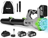 Leaf Blower Cordless,Electric Leaf Blower with 2 4.0Ah Battery Powered and Fast Charger, Cordless Blowers for Lawn Care and Car Dust Snow Blower,6 Speed Control,Grey