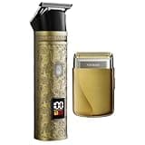 Cordless Hair Clippers, 4 Detachable Combs, Gold-Toned Hair Trimmer with LCD Display, Type-C Rechargeable for Haircuts and Beard Grooming