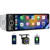 6.5" Wireless Single Din Car Stereo with Apple CarPlay, 720x1280 HD in-Cell Touchscreen, FM Radio with Bluetooth 5.2, USB & Type-C Fast Charging, SWC, Backup Camera, Android Auto, Hands-Free with Mic