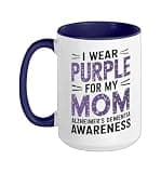 I Wear Purple For My Mom Alzheimer's Dementia Awareness Ceramic Mug, Dark Blue/White, 15oz