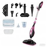 OLIXIS 10-in-1 Steam Mop, 1550W Detachable Handheld Steam Cleaner for Floor Cleaning, 16.4FT Cord, 2 Washable Pads, Multi-Purpose Floor Steamer for Hardwood, Carpet, Tile, Grout, Windows, Black Pink