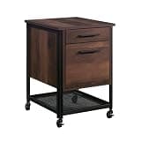 Geelife Pedestal File Cabinet with Large Drawers, Dark Oak Finish, White, Engineered Wood