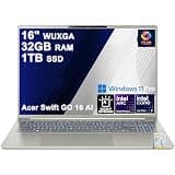 Acer Swift 16 AI Laptop | 16" 2k WUXGA OLED Touchscreen | Intel 8-core Ultra 7 355 Up to 49 Tops (Beats Ultra 9 288V) | 32GB DDR5 1TB SSD | Backlit Thunderbolt Type-c Win11Pro w/DLCA Accessory
