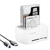 MAIWO SATA to USB 3.0 Dual-Bay Hard Drive Docking Station with Offline Clone for 2.5 & 3.5-inch HDD/SSD, Hard Drive Dock with CF/SD Card Reader, Support 2*24TB, White