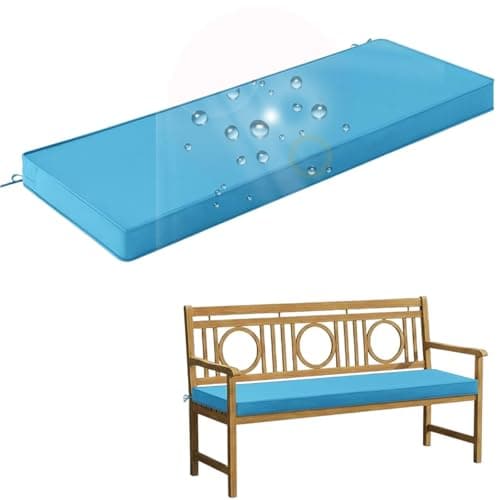 Outdoor Bench Cushion 31x15x2 in, Waterproof Fade Resistant Patio Furniture Cushions, Non-Slip Piano & Dining Pads with 2 Ties and Piping, Washable Seat Cushion for Settee, Couch, Swing, Sky Blue