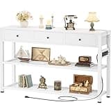 Ecoprsio 47'' Entryway Table with Outlets and USB Ports, Console Table with 3 Drawers, Sofa Table Narrow Long with Storage Shelves for Living Room, Couch, Hallway, Foyer, Kitchen Counter, White