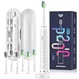 JTF Sonic Electric Toothbrush for Adults: 5 Customized Modes for Effective Yet Gentle Cleaning, 2 Types of Heads for Sensitive Teeth & Braces - with Travel Case and Wireless Charging for Daily Care