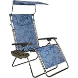 Bliss Hammocks 2 Pack 30" Wide XL Zero Gravity Outdoor Lounge Chair, Adjustable Patio Furniture with Canopy and Side Table, 360 lb Capacity, Blue