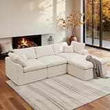 Korser 112" Cloud Sectional Couches for Living Room, Modern Modular Sectional Sofa with Ottoman, Boneless Cloud Couch with Comfy Deep Seats, Fluffy Chenille L-Shape Sofa Couch for Living Room, Beige