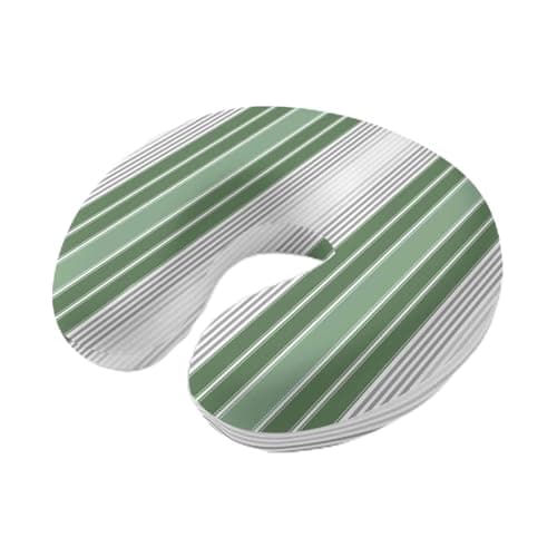 Sage Green Grey Stripe Travel Neck Pillow Memory Foam,Hand Neck Support Airplane Pillow for Traveling Bed Car Office Home,Farmhouse Simple Striped Flight Pillows with Removable & Washable Cover