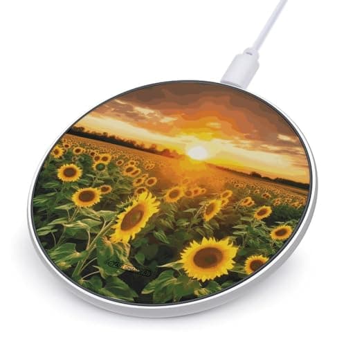 Sunflower Field Sunset Wireless Charger Portable 10W Fast Wireless Charging Pad Compatible with Phone Ultra-Thin Charging Station Lightweight Charger Mat for Travel Home Office Desk