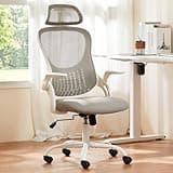 HAPPYMONT Ergonomic Office Chair, Comfy Desk Chair with Wheels, Adjustable Headrests, Flip-Up Armrests, Breathable Mesh High-Back, Comfortable Swivel Seating for Home Computer, Grey