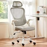 HAPPYMONT Ergonomic Office Chair, Comfy Desk Chair with Wheels, Adjustable Headrests, Flip-Up Armrests, Breathable Mesh High-Back, Comfortable Swivel Seating for Home Computer, Grey