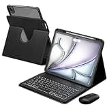 YBING for iPad Air 13 Inch & Pro 12.9 Case with Keyboard and Mouse, 7 Colors Backlit Detachable Keyboard & 360° Rotating Cover (iPad Placed Horizontal or Vertical) with Pencil Holder (Black)