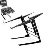 Pyle Portable Dual Laptop Stand - Universal Standing Table with Adjustable Height, Ergonomic Design and Anti-Slip Prongs for DJ Mixer, Sound Equipment, Workstation, Gaming and Home Use - PLPTS38