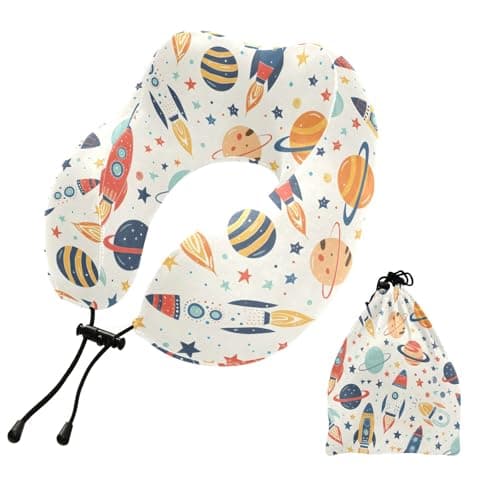 ZOEO Travel Pillow for Neck Head, Rocket Planet Space Themed Memory Foam Padding Sleeping Airplane Trains Cars Camping Office