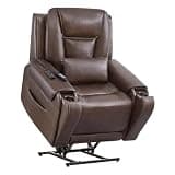 Electric Power Lift Recliner Chair with Massage and Heat Oversized Genuine Leather Recliner Chair with Cup Holders and USB Ports for Elderly Living Room