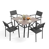 5‑Piece Outdoor Patio Dining Set with Square Dining Table for Poolside, Lawn, Metal Furniture Set with Slatted Dining Chairs and Umbrella Hole for Backyard, Balcony (5 PCS set with brown table)