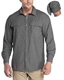 33,000ft Men's Long Sleeve Sun Protection Shirt UPF 50+ UV Quick Dry Cooling Fishing Shirts for Travel Safari Camping Hiking Grey