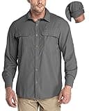 33,000ft Men's Long Sleeve Sun Protection Shirt UPF 50+ UV Quick Dry Cooling Fishing Shirts for Travel Safari Camping Hiking Grey